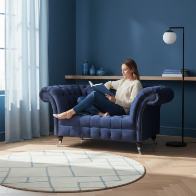 Chesterfield Blaue Polstercouch Wohnzimmer 2-Sitzer Luxus Edle Sitzmöbel