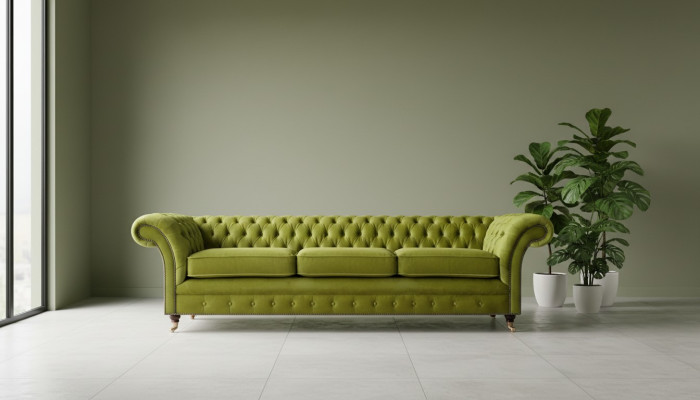 Chesterfield Olivengrüne Polstercouch Bettfunktion Couch Wohnzimmer Möbel