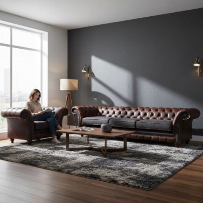 Chesterfield Braune Ledersofa Garnitur Dreisitzer Edler Polster Sessel