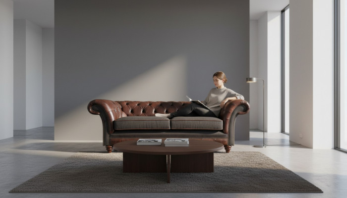 Braun-Grauer Chesterfield Edler Zweisitzer Wohnzimmer Polstercouchen