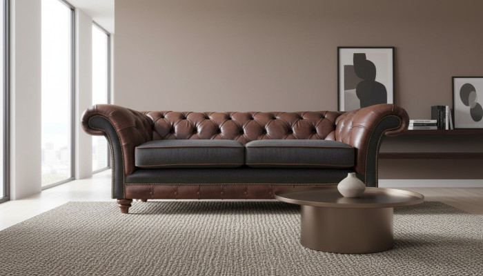 Braun-Grauer Chesterfield Edler Zweisitzer Wohnzimmer Polstercouchen