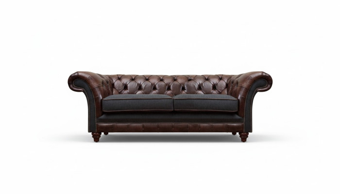 Braun-Grauer Chesterfield Edler Zweisitzer Wohnzimmer Polstercouchen