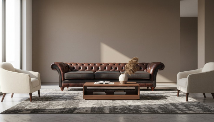 Braun-Grauer Chesterfield Dreisitzer Wohnzimmer Polstersofas Luxus Couch