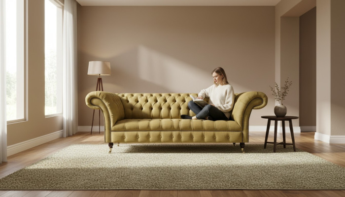 Chesterfield Gelbe Sitzcouch Wohnzimmer Dreisitzer Luxuriöse Edle Möbel