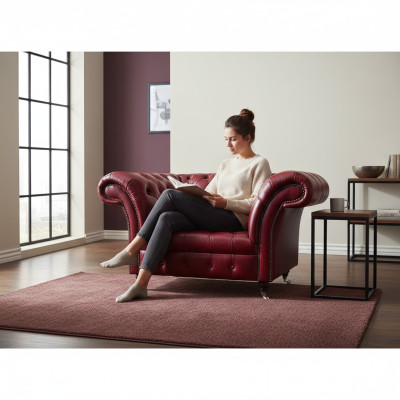 Chesterfield Roter Wohnzimmer Sessel Designer Leder Einsitzer 1-Sitzer