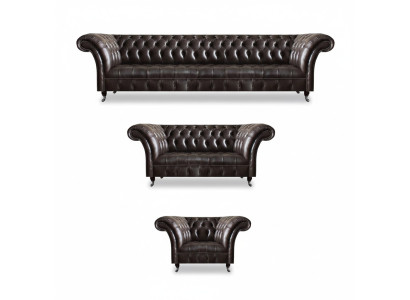 Luxus Braune Chesterfield Möbel Ledergarnitur Viersitzer Sessel 2-Sitzer