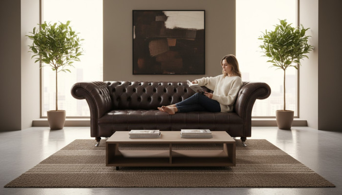Chesterfield Ledermöbel Luxuriöser Dreisitzer Wohnzimmer Edle Couchen