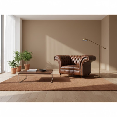 Chesterfield Brauner Ledersessel Wohnzimmer Kunstleder Einsitzer Möbel