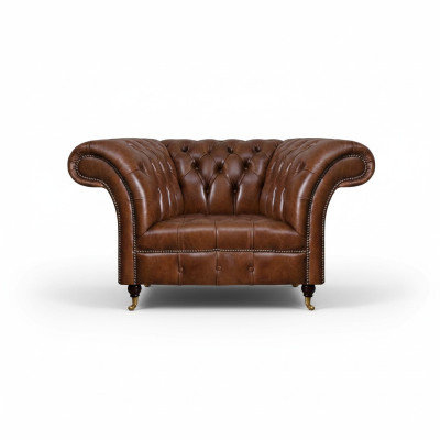 Chesterfield Brauner Ledersessel Wohnzimmer Kunstleder Einsitzer Möbel