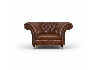 Chesterfield Brauner Ledersessel Wohnzimmer Kunstleder Einsitzer Möbel