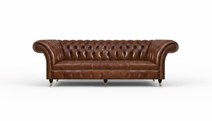 Braune Chesterfield Ledercouch Edle Couchen 3-Sitzer Wohnzimmer Möbel