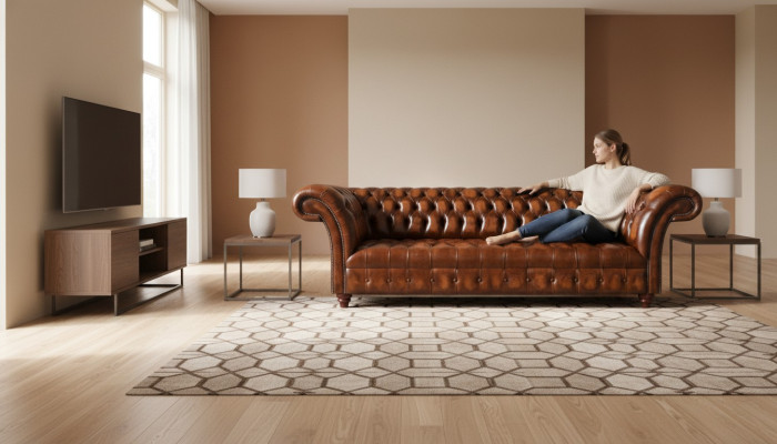 Chesterfield Ledersofa Braune Kunstleder Couch Designer Edle Sitzmöbel