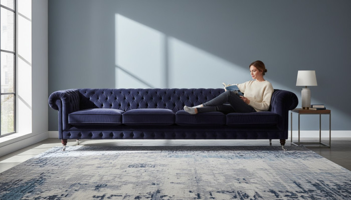 Chesterfield Dunkelblaue 4-Sitzer Couch Wohnzimmer Polster Sitzmöbel