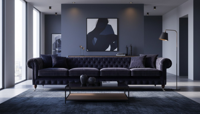 Chesterfield Dunkelblaue 4-Sitzer Couch Wohnzimmer Polster Sitzmöbel