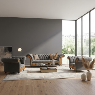 Hellgraue Chesterfield Lehnsessel Designer 3-Sitzer Couch Polster Möbel