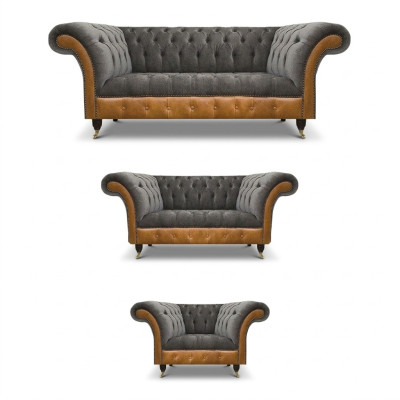 Grau-Braune Chesterfield Stoffsofas Designer Wohnzimmer Polster Möbel