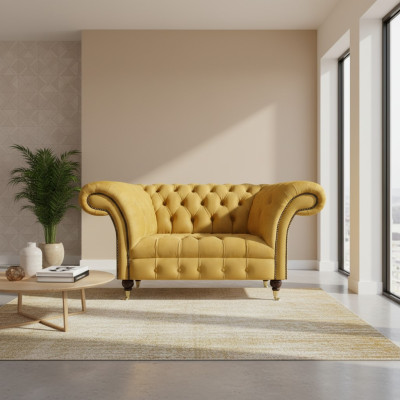 Chesterfield Designer Zweisitzer Sofa Couch Wohnzimmer Luxus Gelb Polstersofa