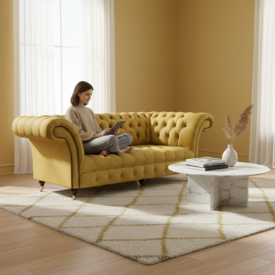 Chesterfield Luxus Möbel Dreisitzer Sofa Couch Textil Polstersofa  Wohnzimmer