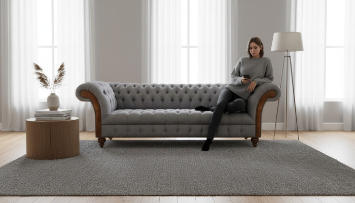 Hellgraues Chesterfield Polstersofa Wohnzimmer Designer Couch 4-Sitzer