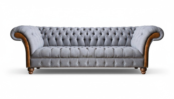 Hellgraues Chesterfield Polstersofa Wohnzimmer Designer Couch 4-Sitzer