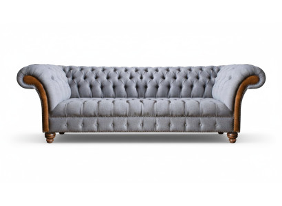Hellgraues Chesterfield Polstersofa Wohnzimmer Designer Couch 4-Sitzer