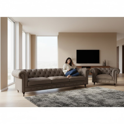 Hellgraue Chesterfield Polstermöbel Edle Textil Couchen Luxus Sessel