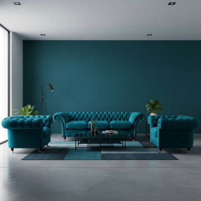 Chesterfield Blaue Couchen Polstersofas Wohnzimmer Textil Sitzmöbel 3tlg