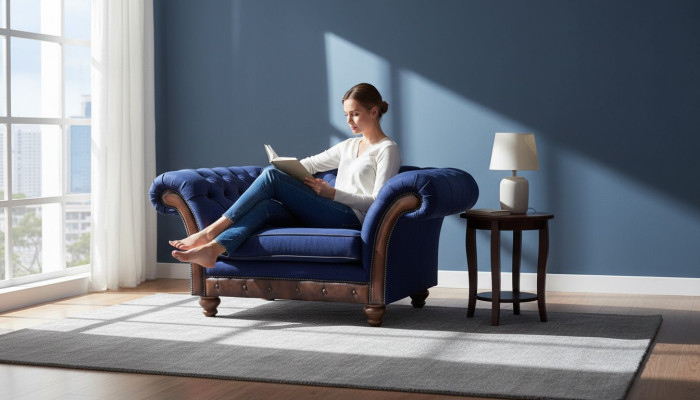 Luxuriöser Chesterfield Blauer Sessel Polstermöbel Designer Lehnsessel