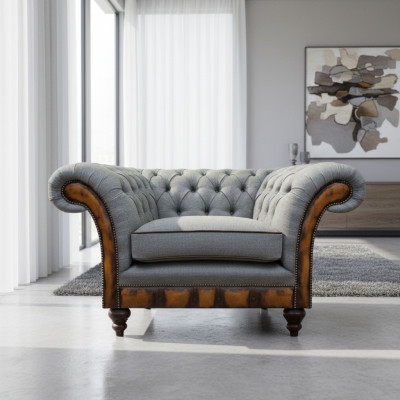 Grauer Einsitzer Chesterfield Lehnsessel Designer Cocktail 1-Sitzer