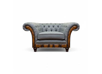 Grauer Einsitzer Chesterfield Lehnsessel Designer Cocktail 1-Sitzer