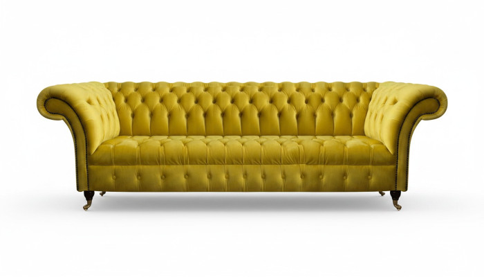 Chesterfield Gelber Viersitzer Designer Polstermöbel Wohnzimmer Couch