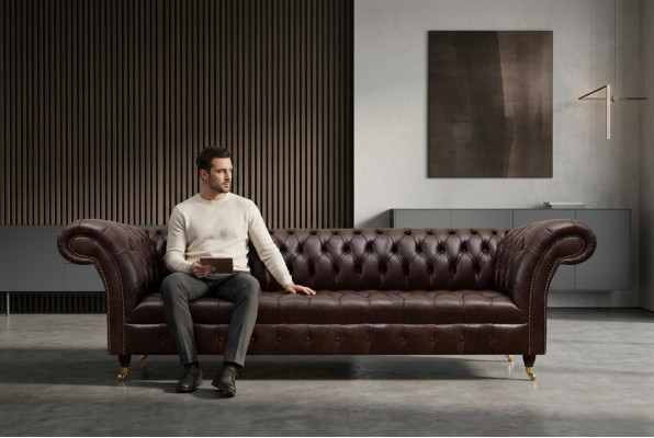 Braune Chesterfield Kunstleder Couch Modernes Sofa Viersitzer Sitzmöbel