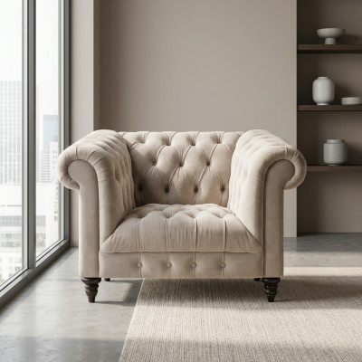 Weißer Chesterfield Polstersessel Designer Stoffsessel Textil SItzmöbel