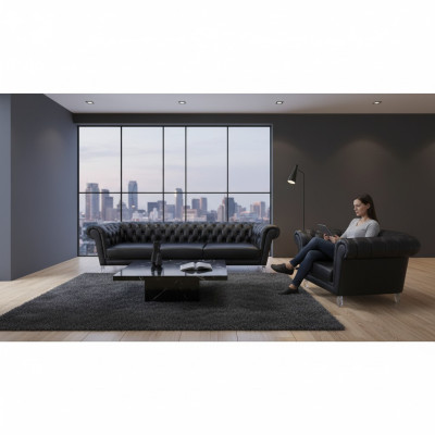 Moderne Schwarze Chesterfield Polstermöbel Exklusives Ledersofa Sessel