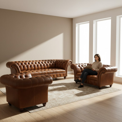 Chesterfield Braune Ledergarnitur Exklusive Couchen Designer Lehnsessel