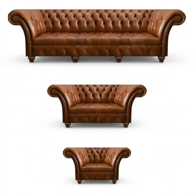 Chesterfield Braune Ledergarnitur Exklusive Couchen Designer Lehnsessel