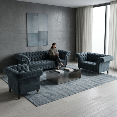 Chesterfield Graue Couchgarnitur Designer Polstersofas Edler Einsitzer