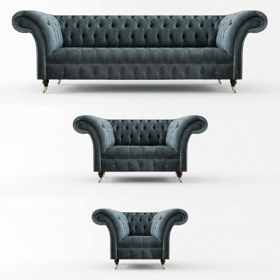 Chesterfield Graue Couchgarnitur Designer Polstersofas Edler Einsitzer