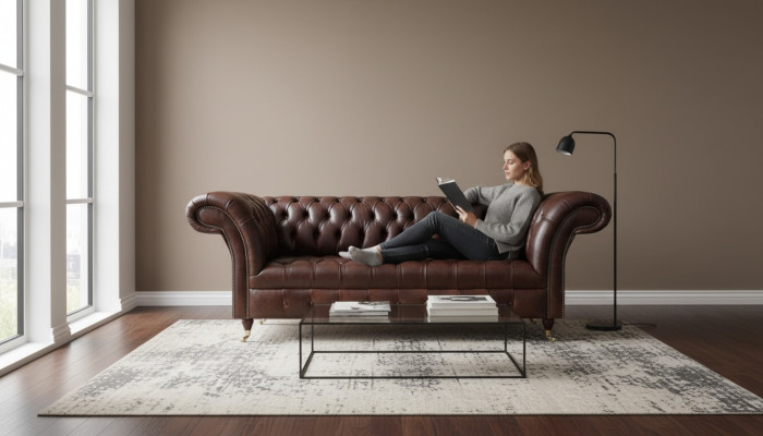 Braune Chesterfield Kunstleder Couch Designer Sitzsofa Wohnzimmer Möbel