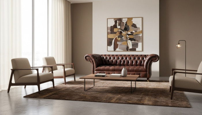 Braune Chesterfield Kunstleder Couch Designer Sitzsofa Wohnzimmer Möbel