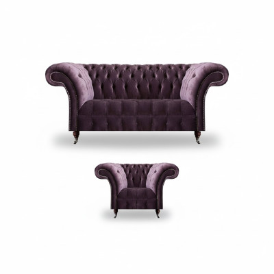 Lila Chesterfield Polstermöbel Designer Wohnzimmer Sofagarnitur 2tlg