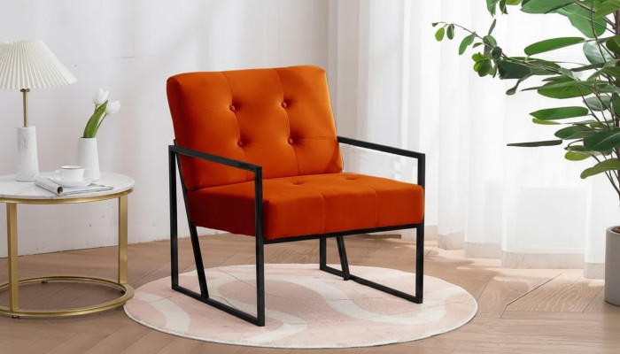  Orange Sessel Wohnzimmer Luxusmöbel Hochwertige Metallbeine Textil Neu