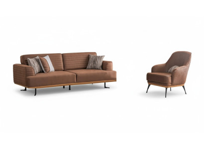 Luxus Sofagarnitur: Braun Dreisitzer-Sofa und Sessel für Wohnzimmer