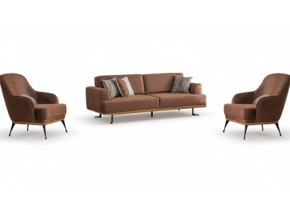 Modern Dreisitzer Sofa und Sessel Braun Polstermöbel Set  für Wohnzimmer