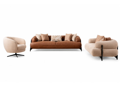 Braun-Weiße Wohnzimmer Couchgarnitur Exklusive Dreisitzer Sofas Sessel