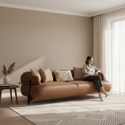 Brauner Chesterfield Dreisitzer Wohnzimmer Polstercouch Moderne Möbel