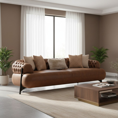 Brauner Chesterfield Dreisitzer Wohnzimmer Polstercouch Moderne Möbel