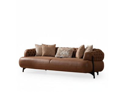 Brauner Chesterfield Dreisitzer Wohnzimmer Polstercouch Moderne Möbel