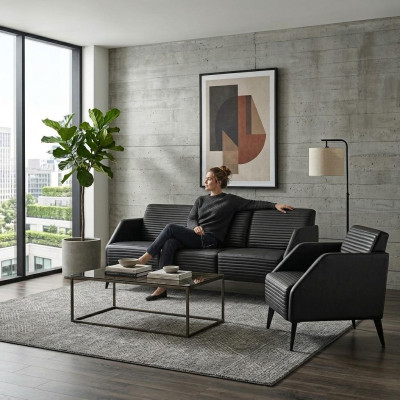 Luxuriöse Schwarze Wohnzimmer Sofagarnitur Designer Sessel 2tlg Set
