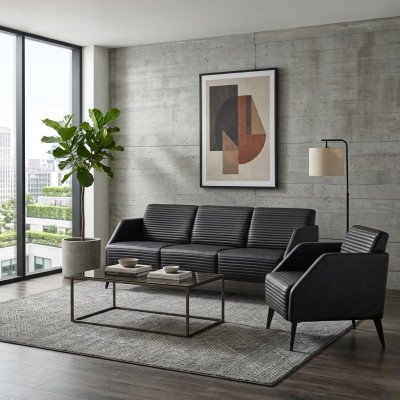 Luxuriöse Schwarze Wohnzimmer Sofagarnitur Designer Sessel 2tlg Set